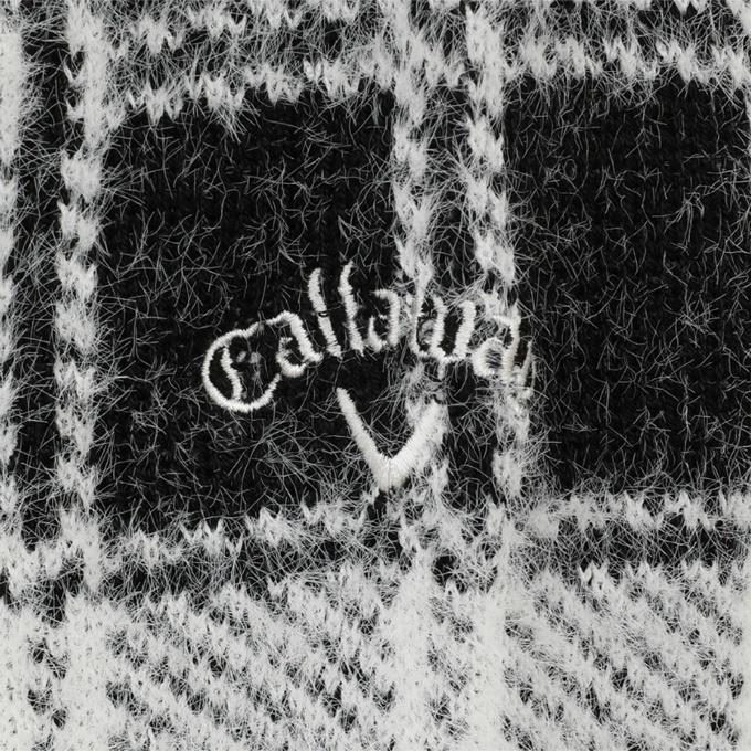 美品！Callaway ロゴ刺繍　ジャカードヘアリーセーター　ブラック　M Callaway（キャロウェイ） ゴルフウェア セーター レディース チェック