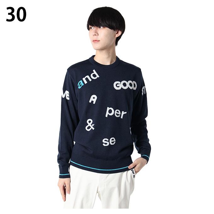 【新品】and per se アンパスィ ニットクルーネックセーター ネイビー and per se（アンパスィ） ゴルフウェア セーター メンズ ウールmix