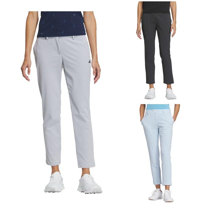 【96】春夏 定価13,970円 アディダスゴルフ シアサッカーアンクルパンツ紺 adidas（アディダス） ゴルフウェア アンクルパンツ レディース