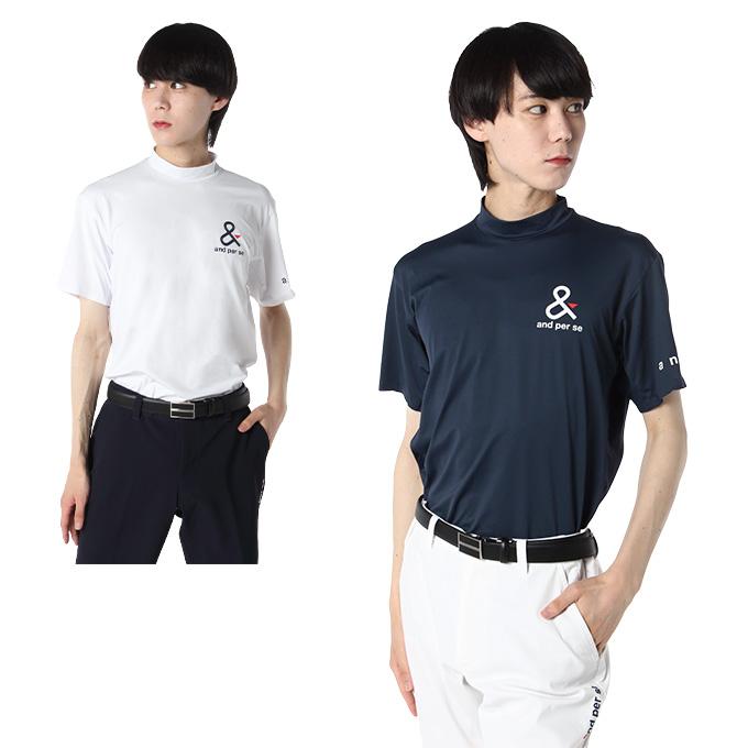 アンパスィ and per se 半袖 シャツ メンズ ロゴプリントモックネック and per se（アンパスィ） ゴルフウェア 半袖シャツ メンズ 半袖モック