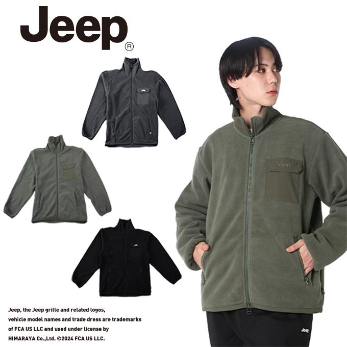 プリーツプリーズ ジップアップ ジャケット 総柄 カーキ M位 サイドポケット Jeep（ジープ） フリース ジャケット 防風 防寒 アウター アウトドア