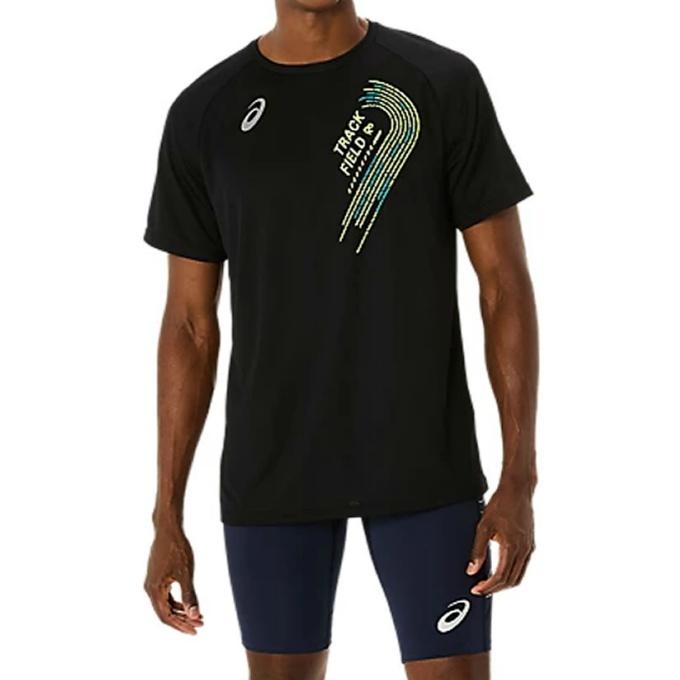 アシックス 陸上 ウェア 半袖Tシャツ メンズ トラックグラフィックショートスリーブトップ TRACK GRAPHIC SHORT SLEEVE TOP 2091A749-001 asics | ASICS