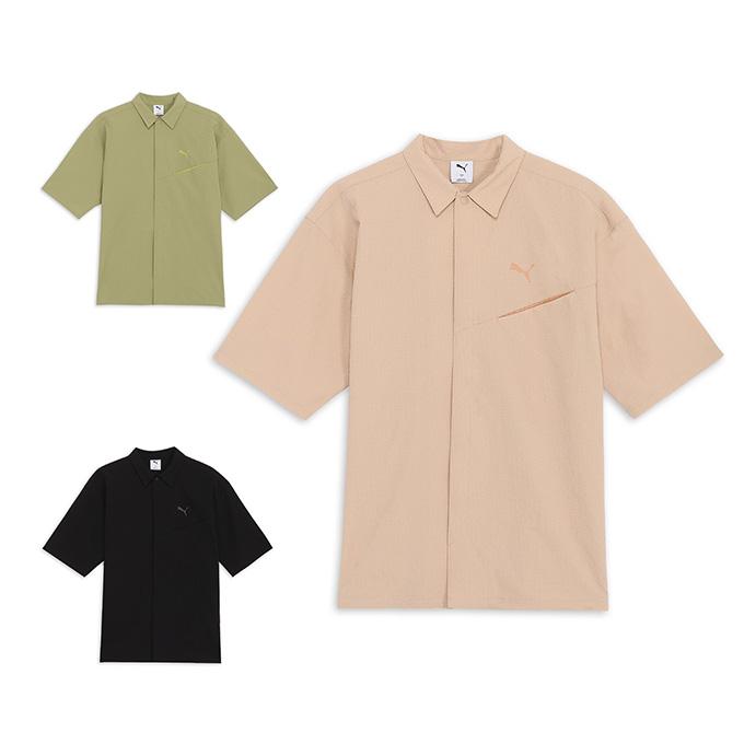 極美品 45rpm& ベージュ プルオーバー シャツ ポロシャツ 半袖 PUMA（プーマ） ポロシャツ 半袖 メンズ サマー ウーブン 半袖 シャツ