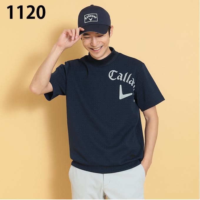 【未使用タグ付き】キャロウェイゴルフ　速乾軽量モックネック半袖　刺繍ロゴ　紺　M Callaway（キャロウェイ） ゴルフウェア 半袖シャツ 秋 冬 オニカノコ