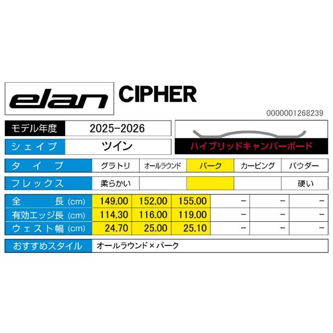 elan（エラン） スノーボード 板 サイファー CIPHER パーク : ヒマラヤ