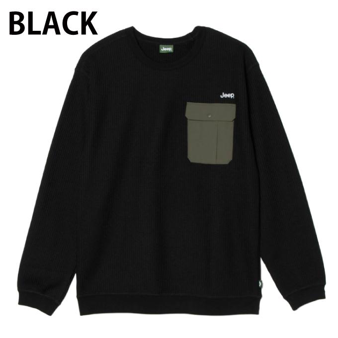 D&G ブラック サーマルニット Jeep（ジープ） Tシャツ 長袖 メンズ レディース サーマルニット PO