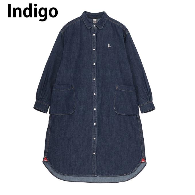 新品！CHUMSチャムス（M）デニムシャツワンピース インディゴ　高性能 CHUMS（チャムス） ワンピース 長袖 レディース デニムシャツ