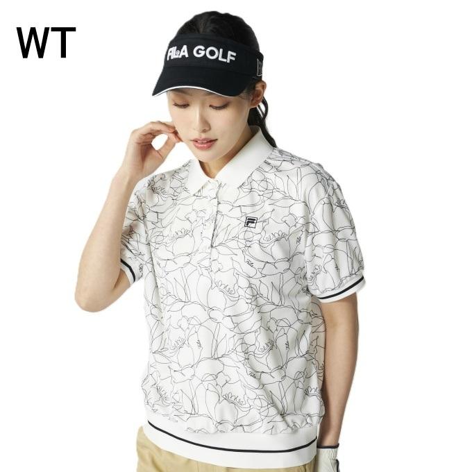 2026年春夏　Golfickers ゴルフ　半袖ポロシャツ　L ホワイト FILA（フィラ） ゴルフウェア ポロシャツ 半袖 レディース 半袖