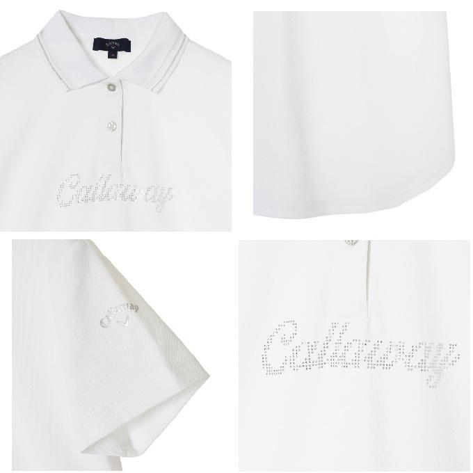 Callaway ホワイト ポロシャツ LL Callaway（キャロウェイ） ゴルフウェア ポロシャツ 半袖 レディース