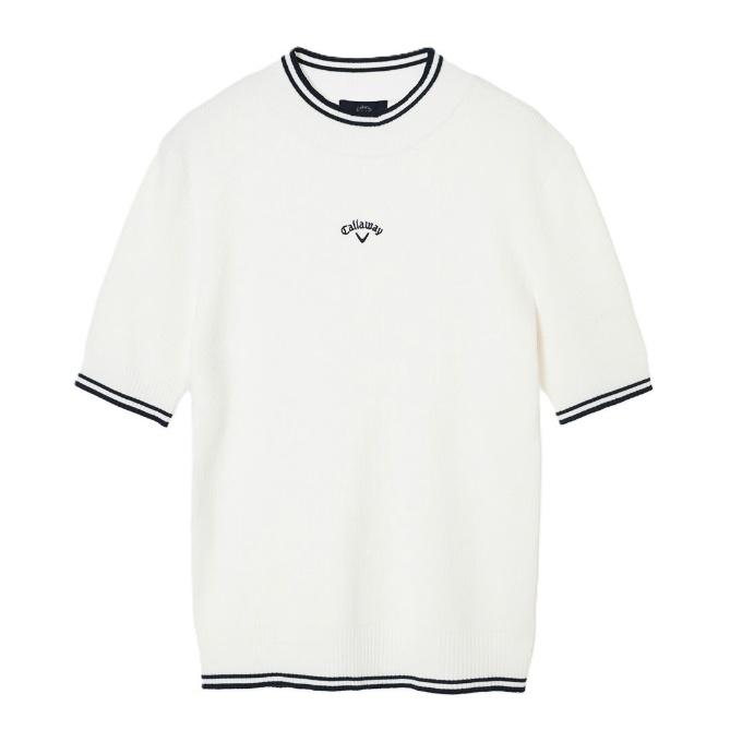 Callaway 半袖リブ編みシャツ ホワイト Callaway（キャロウェイ） ゴルフウェア 半袖シャツ レディース リブ
