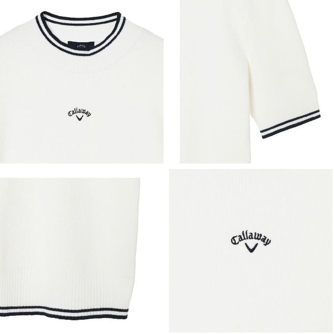 Callaway 半袖リブ編みシャツ ホワイト Callaway（キャロウェイ） ゴルフウェア 半袖シャツ レディース リブ