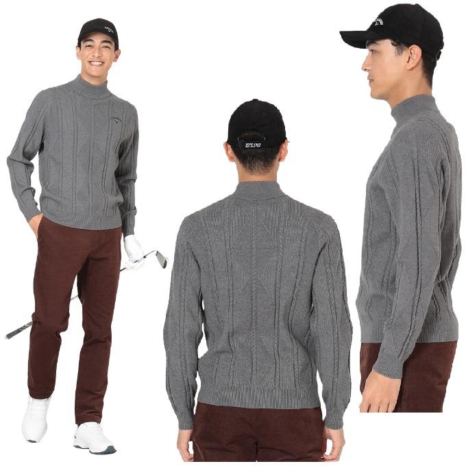 Callaway メンズ ゴルフ セーター タートルネック グレー LL Callaway（キャロウェイ） ゴルフウェア セーター メンズ 変形リブ