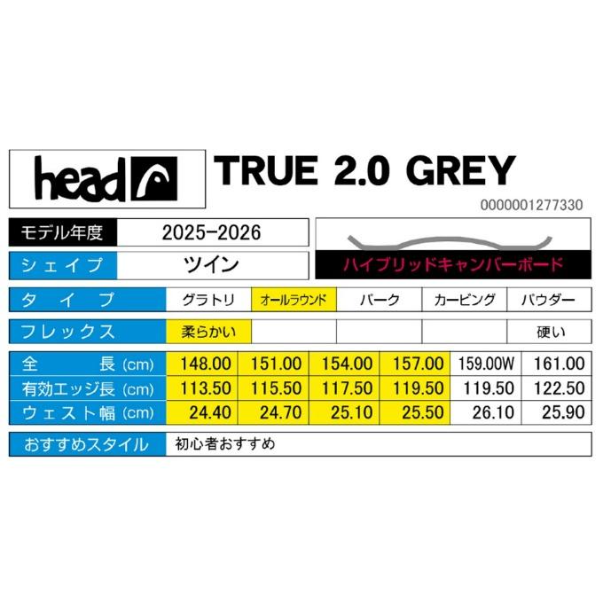 HEAD（ヘッド） スノーボード 3点セット メンズ TRUE 2.0 GREY+KONNECT