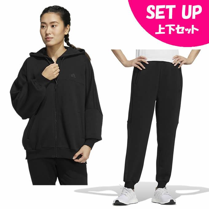 アディダス スウェット 上下セット フルジップパーカー パンツ 新品 2XL 黒 adidas（アディダス） スウェットウェア上下セット レディース ワー