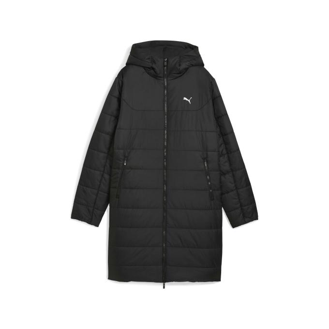 極美品 PUMA 撥水防寒 パデッドロングコート 黒 M 羽織 CELL ロゴ PUMA（プーマ） ロングコート レディース ESS フーデッドパデッドMD