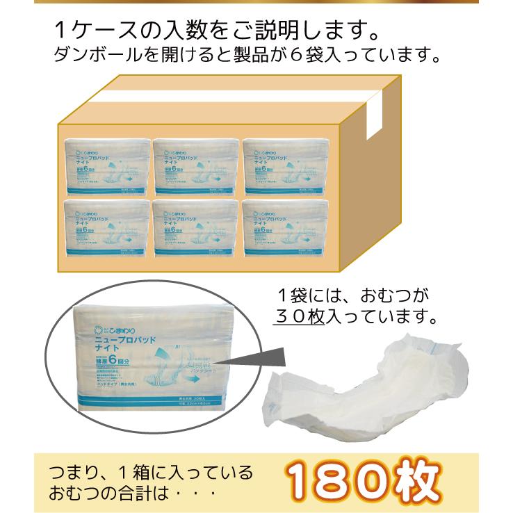 大人用紙おむつ オムツパット ひまわり ニュープロパッド ナイト ケース 30枚入×6袋 尿とりパット パッド オムツ 介護用品 おしっこ約6回分｜himawari-kaigo｜03