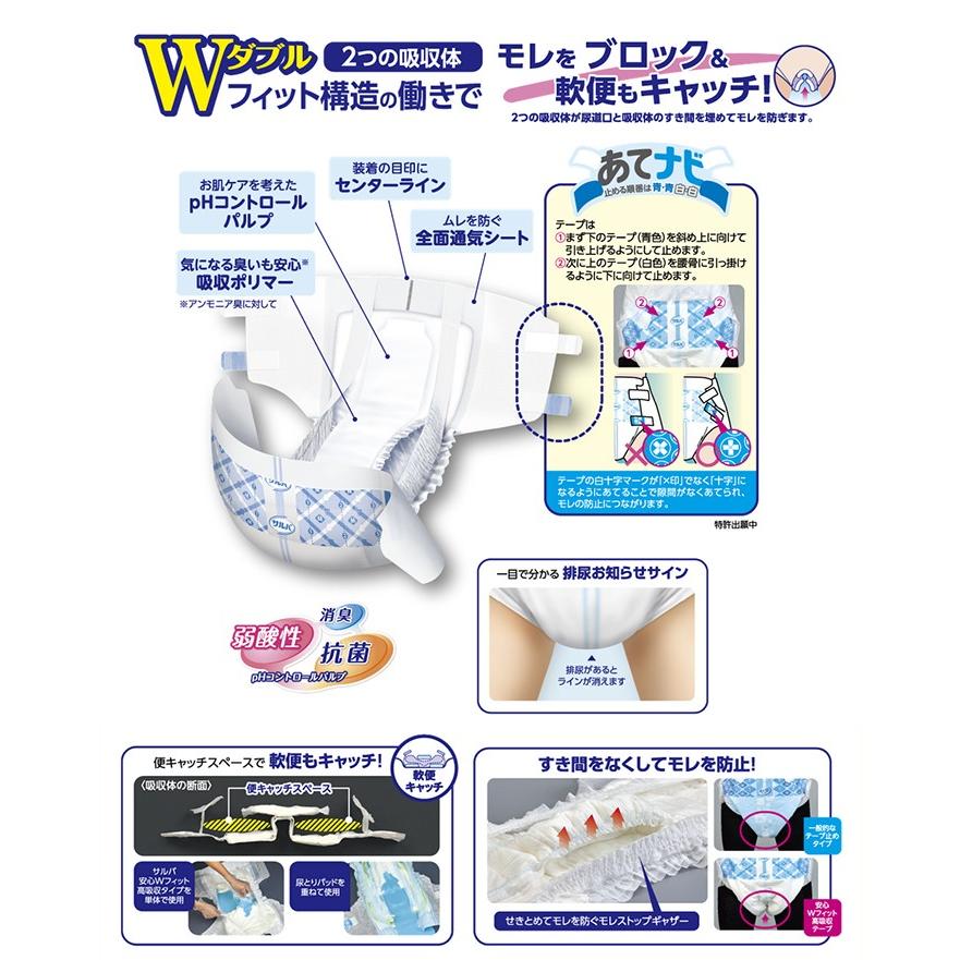 サルバ 大人用紙おむつ 白十字 P.Uサルバ安心Wフィット高吸収タイプ