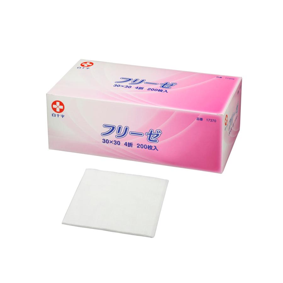 白十字　フリーゼ12箱　4折ガーゼ　25×25 まとめ売り サルバ 白十字 不織布ガーゼ フリーゼ 4折り30cm×30cm ケース[200枚×12