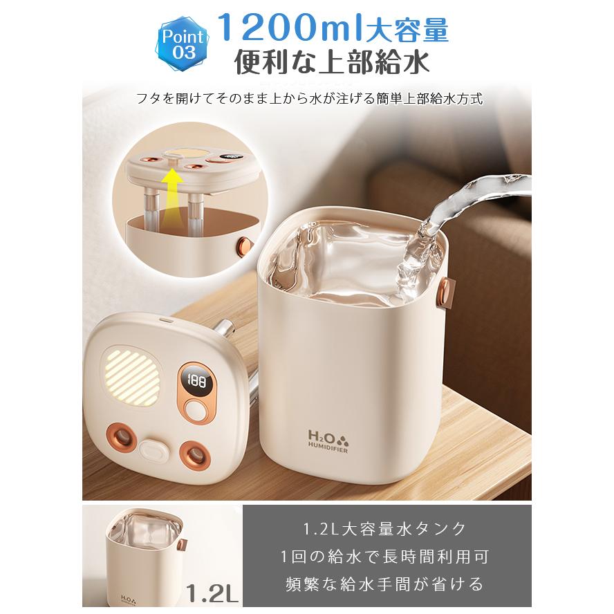超音波加湿器 ダブルノズル ナノミスト 1.2L大容量 空気清浄 アロマ 