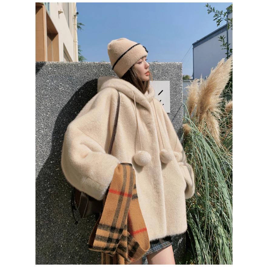 ファーコート レディース 帽子付き フェイクファーコート アウター 