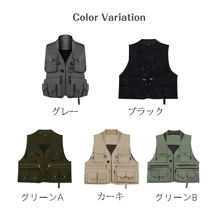 フィッシングベスト 多機能ポケット オリーブカラー フィッシングベスト 多機能ベスト メンズ チョッキ お釣りベスト