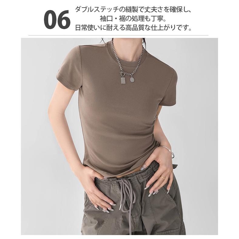 Tシャツ レディース コットン ストレッチ クルーネック 半袖 正肩