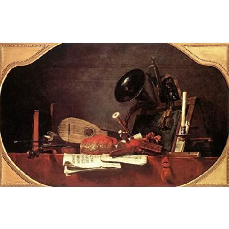 レリーフ、アート特別価格Attributes 0f Music by Jean-Baptiste-Sime0n Chardin - 18&qu0t; x 27&qu0t; Premium Canvas Print並行輸入
