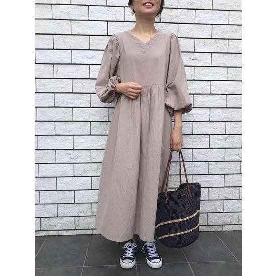 パフスリーブワンピース レディース ワンピース 長袖 七分袖 バルーンスリーブ 綿100 ロング ベージュ 大人可愛い オリジナル 秋 Ops0019 Op0031 Ranie 通販 Yahoo ショッピング
