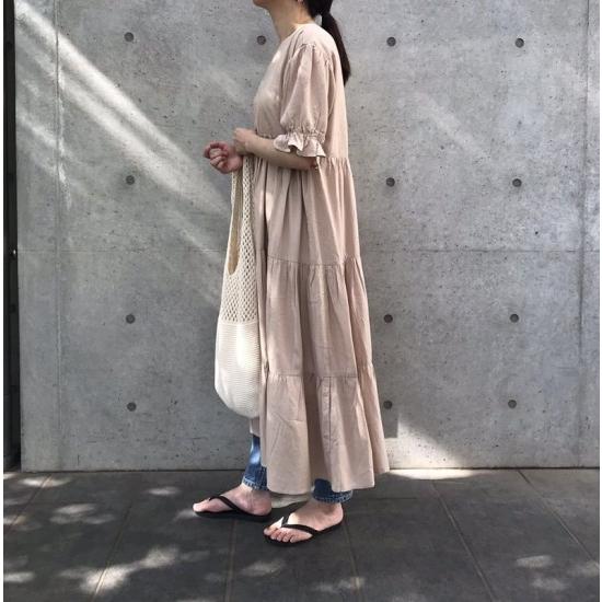 リネン混ティアードワンピース ロング リネン テンセル 五分袖 二の腕カバー Ops0001 2 ティアードワンピース ブラック ベージュ ロングワンピース Op0229 Ranie 通販 Yahoo ショッピング