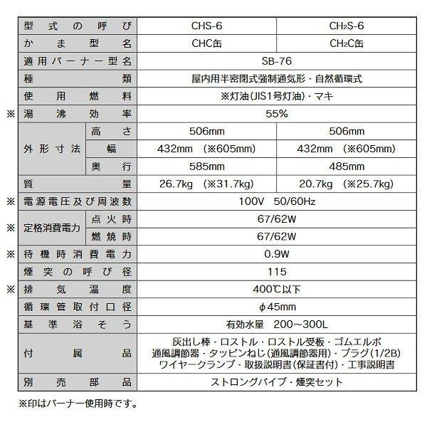 在庫有り 長府製作所 CHS-6 マキ焚兼用風呂釜 ロングサイズ 50Hzバーナー付 タンク無し｜himawaridensetsu｜12