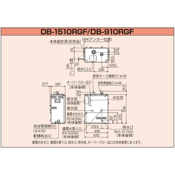 長府　DB-910RGF　温水暖房ボイラー　強制給排気(FF)