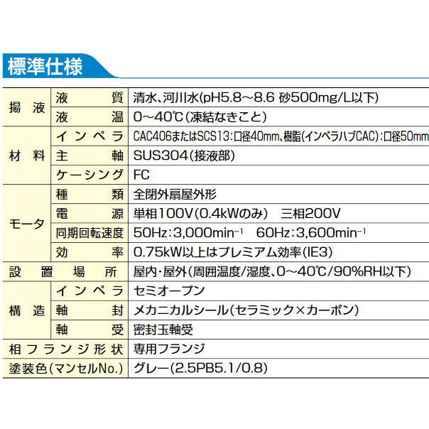 在庫あり　川本ポンプ　GSO3-405-C0.4S　単相100V　400W　自吸うず巻きポンプ　消雪融雪用　口径40mm