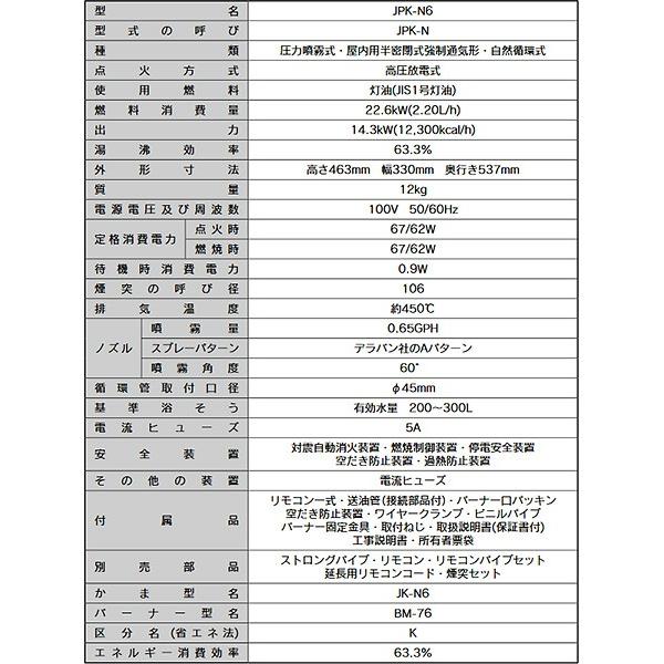在庫有り 長府製作所 JPK-N6 石油風呂釜 50Hzバーナーと灯油 在庫有り 長府製作所 JPK-N6 石油風呂釜 50Hzバーナーと灯油