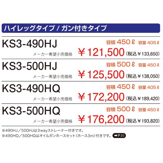 サンダイヤ KS3-500HJ ハイレッグ灯油タンク 容積500L・容量450L (法人様宛用)_2