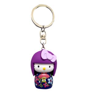 あすなろ舎」 こけし キティキーホルダー桜・着物青リボン紫 1個