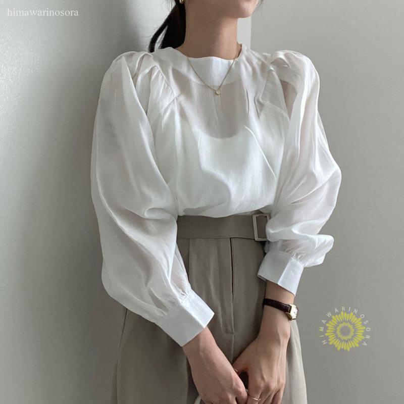 パフスリーブブラウス レディーストップスシャツ 長袖 春夏服 パフスリーブブラウス レディーストップスシャツ 長袖 春夏服