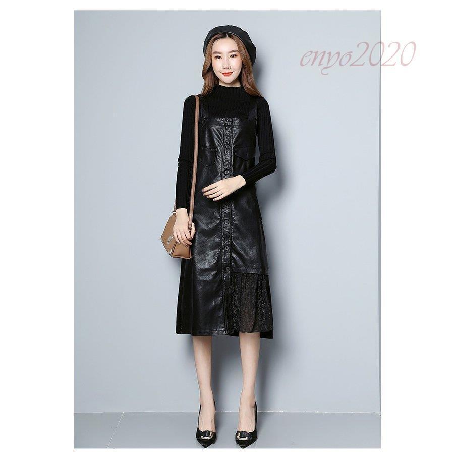 ワンピース キャミワンピース キャミワンピ ロング フェイクレザー ドレス レディース 新作 春秋冬 Jcb 0411qd309 向日葵の空 通販 Yahoo ショッピング