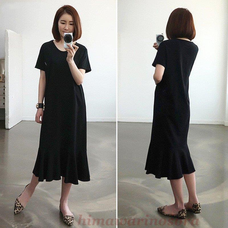レディース ワンピース 半袖 Tシャツワンピース カットソー ショート丈 半袖 夏ワンピース 部屋着 普段着 夏 オシャレ 韓国風 カジュアル 黒 無地ワンピース Jwt 0505 Yz44 向日葵の空 通販 Yahoo ショッピング