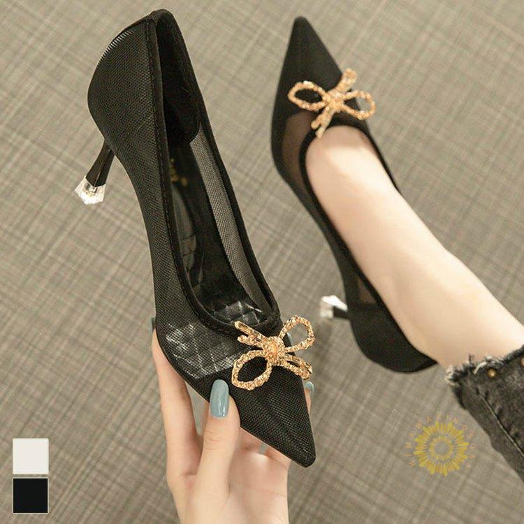 送料無料キャンペーン 透け感 モノトーン レディース ハイヒール パンプス ワンランク上 セレブの装い リボン 歩きやすい フィット 女子会 ママ ブラック ホワイト おしゃれ シンプル 上品 ビジュー ブーツ Affaires Sociales Gouv Cg
