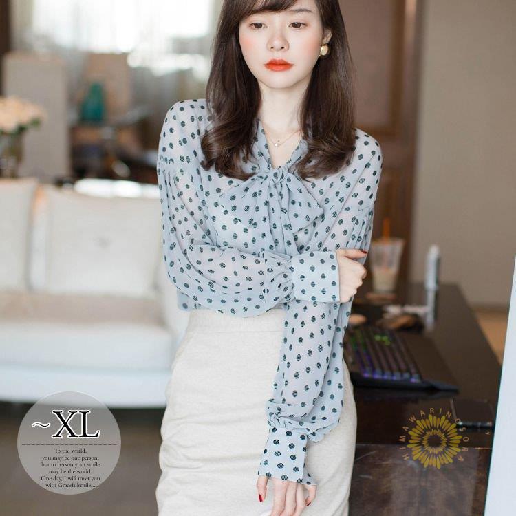 国内配送 ブラウス トップス ドット柄 シフォン ボウタイリボン ロマンティック フェミニン ガーリー お出かけファッション 女子会 お出かけ 定番 大人可愛い 最新情報 n Go Th