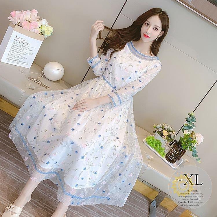 直販特注品 ワンピース ラウンドネック 長袖 透け感 薄手 Aライン ロングワンピ 上品 大人可愛い カジュアルウェア ガーリー リゾート ママスタイル 食事会 メーカー供給 Ssl Daikyogo Or Jp