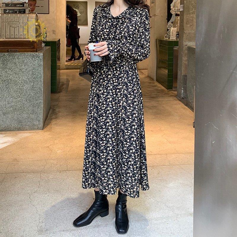 送料無料 激安 お買い得 キ フト ワンピース 冬 花柄ワンピース 長袖ワンピース レディース 春夏秋冬 ロングワンピース マキシ きれいめ 着痩せ 韓国風 おしゃれ 大きいサイズ