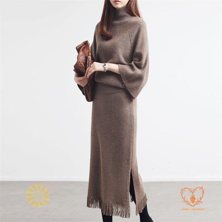 ニット セットアップ 上下セット レディース ブラウス スカート 長袖 春 秋 冬 スリット 2点セット エレガント カジュアル おしゃれ 着痩せ 大人 通勤 トレンド Jx0918 Cja373 向日葵の空 通販 Yahoo ショッピング