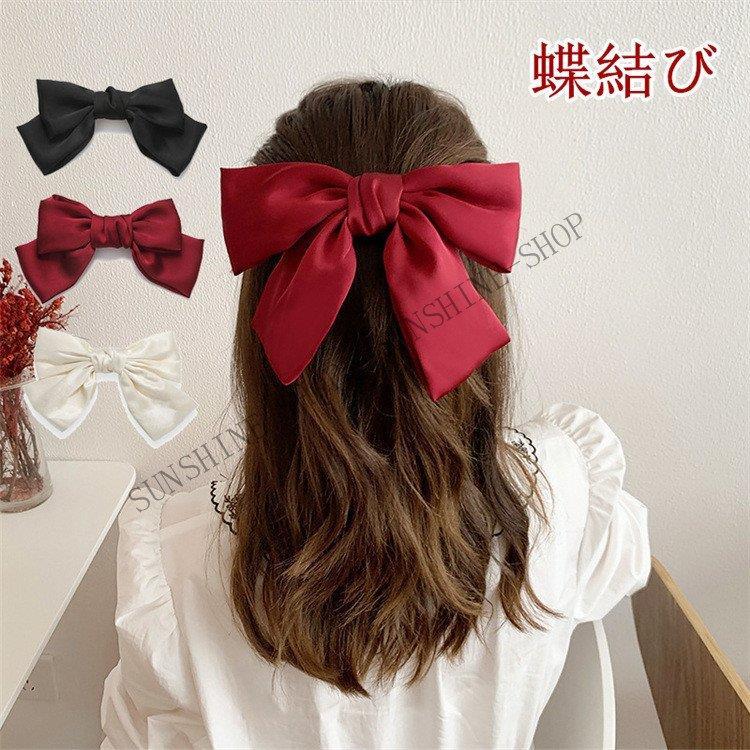 バレッタ クリスマス ヘアクリップ 蝶結び 赤 ヘアピン