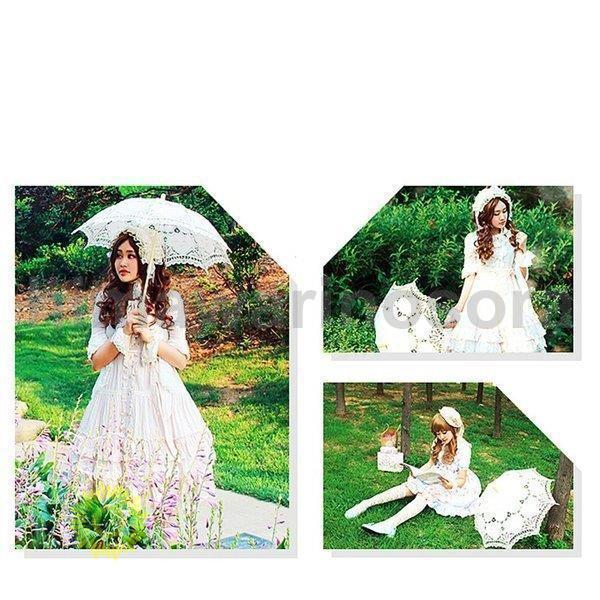 日傘 レース 遮光 UVカット 長傘 レディース ホワイト 白