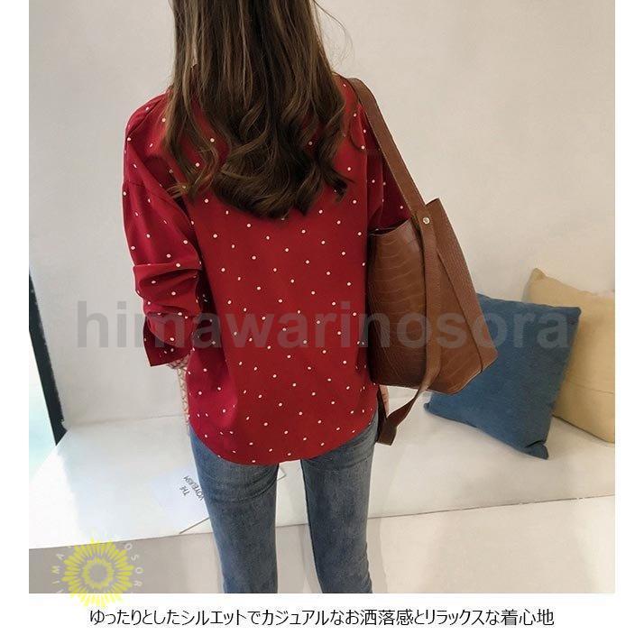 水玉柄ブラウス レディース 長袖ブラウス ゆったり ブラウス ドット柄 女性 長袖シャツ レトロ シャツ 通勤 カジュアル トップス｜himawarinosora｜04