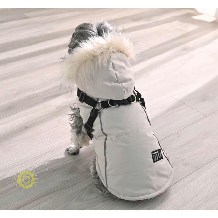 犬 犬服 ジャケット ハーネス フード付き 防寒 あったか 犬の服 ハーネス一体型ジャンパー コート 中綿入り 裏ボア 小型犬 中型犬 冬服 秋冬 おしゃれ お出かけ｜himawarinosora｜09