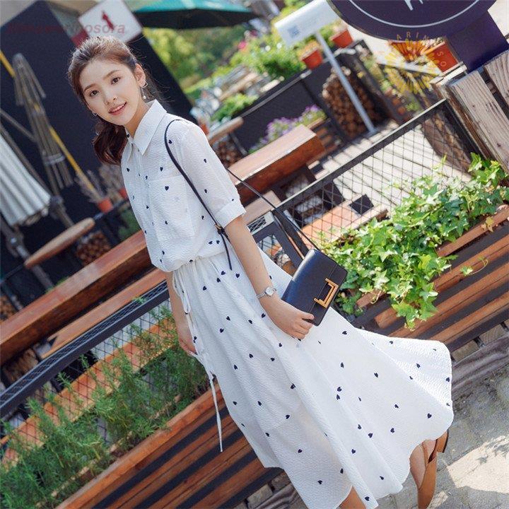 夏 白ワンピース 韓国ファション 韓国風 袖デザイン 半袖 襟付き スプライス ハート柄 おしゃれワンピース 膝丈 韓国ワンピース Zh0422 Mtnvz987 向日葵の空 通販 Yahoo ショッピング