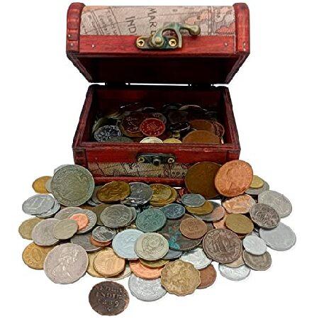 【第1位獲得！】 3.5 x 4.7 コレクション 外貨コイン 専門家による検査済み 1ポンド 宝箱 - 世界通貨セット x 自閉証付き装飾木製ボックス インチ 3.5 ボードゲーム