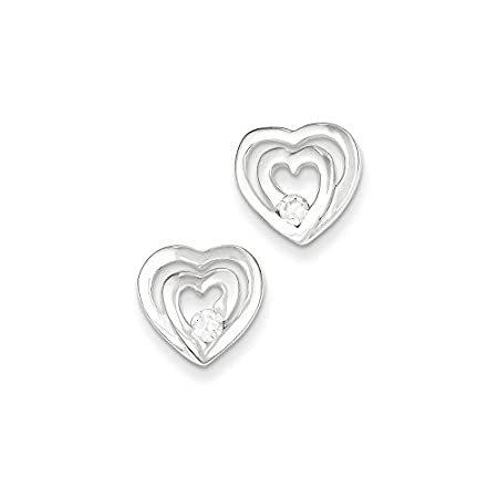 Solid 925 Sterling Silver Double Heart CZ Cubic Zirconia Post Studs Earring